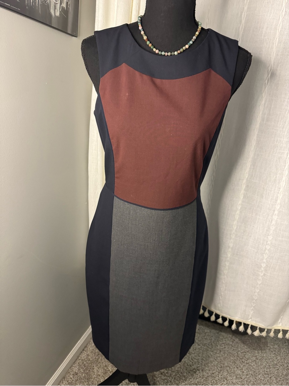 The Limited Navy, Rust, and Gray Colorblock Midi  Dress